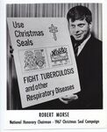 Robert Morse the National Honorary Chairman for the 1967 Christmas Seal Campaign and Blue Birds and Campfire girl stuffing Envelopes by San Jacinto Lung Association